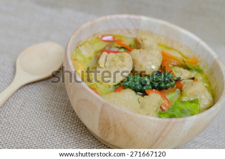 Green curry fish balls is Thai cuisine.