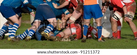 rugby teams  scrum in panoramic view