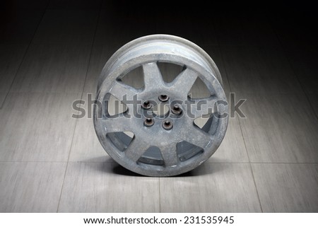 old magnesium rim of the Subaru World rally championship ( WRC ) rally car wheel