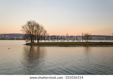 Little island in the middle of Zurich lake