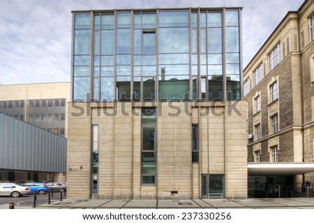 POZNAN, POLAND - JULY 18, 2014: Modern library building. University of Adam Mickiewicz in Poznan, Poland