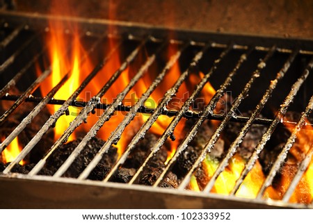 Photograph of a barbecue grill and flames