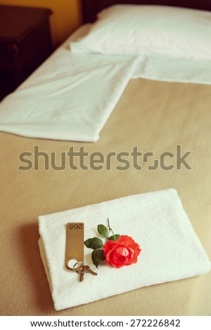 Details of an interior of a hotel room. Welcoming.