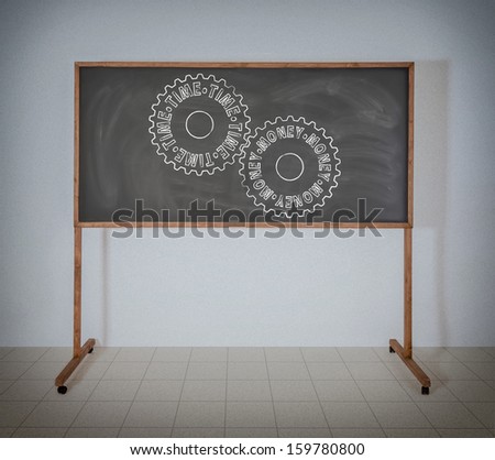 Gears with inscriptions on a school blackboard