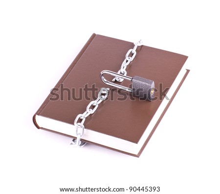 Brown book, padlock and the torn chain isolated