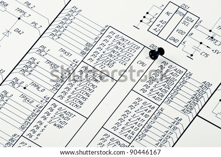 Detailed drawing of electrical circuits and pushpin