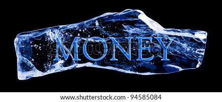 Word MONEY frozen in the ice on a black background