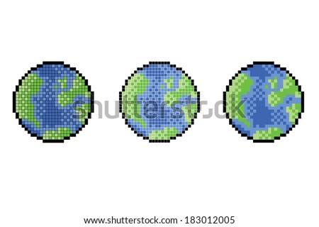 Pixel Art Planet Earth Icon Stock Vector Illustration 183012005