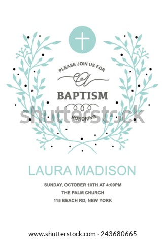 Baptism Invitation Design with wreath on white background