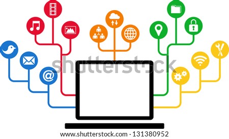 Laptop & Social Media icons communication in the global computer networks Laptop & Social Media icons communication in the global computer networks