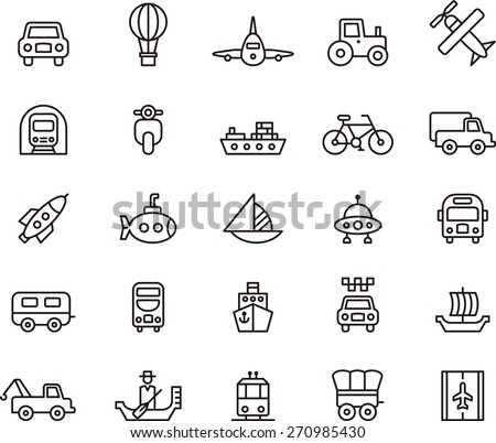 Outlined TRANSPORTS ICON SET in a white background