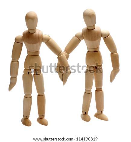 two wooden doll in love