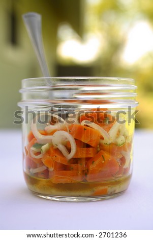 Marinated Carrot Salad in Vinger, Shallots, parsley, olive oil, salt, pepper,