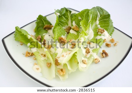 Salad with Romaine Lettuce, walnuts and Creamy Ranch Dressing