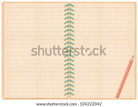 note book paper craft stick on white background Pencil