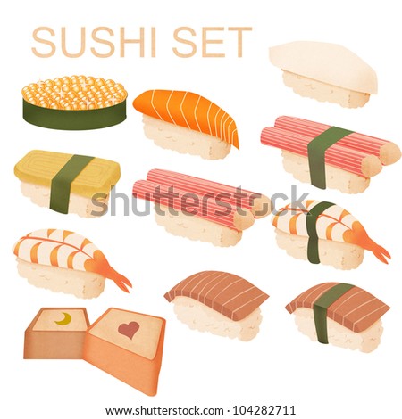 Paper sushi Set of Japanese sushi background