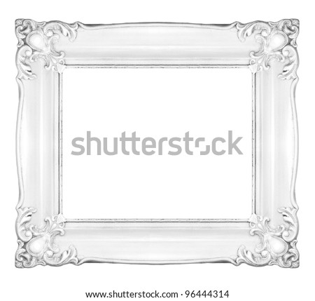 White baroque frame. Horizontal white frame isolated on white background, inner and outer clipping paths included.