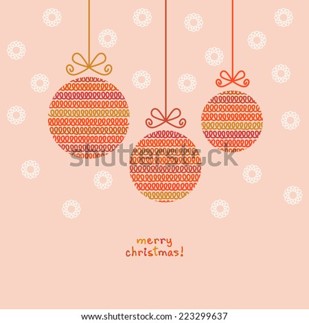 Christmas ball of doodle knitted shapes. Greeting, invitation card with decoration. Simple illustration for print, web