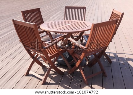 I found that there is a set of tables and chairs on the floor of the outdoors.