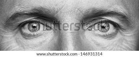 Panorama of men's eyes, photography is very closeup