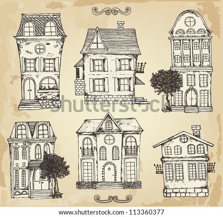 Hand Drawn Vintage Homes Stock Vector Illustration 113360377 : Shutterstock