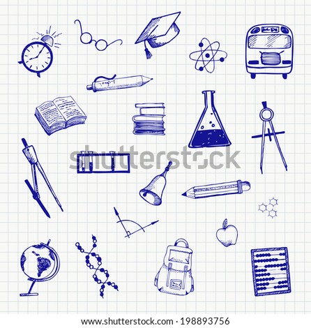Doodle school and education set Doodle school and education set