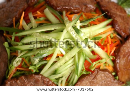 Meat with vegetables (cucumbers, carrot, Bulgarian pepper) 2