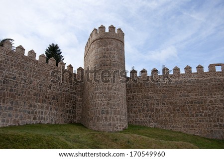 Medieval walls surrounding Avila (Castile and Leon, Spain), home of medieval mystic St. Teresa, the old town, the walls and churches located outside the walls have been declared World Heritage Site