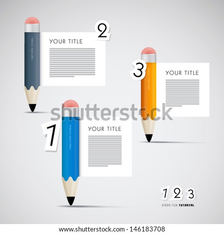 One two three vector paper progress steps for tutorial with pencils infographics One two three vector paper progress steps for tutorial with pencils infographics
