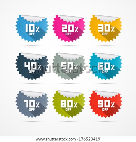 10% off, 20% off, 30% off, 40% off, 50% off, 60% off, 70% off, 80% off, 90% off, Stickers, Labels