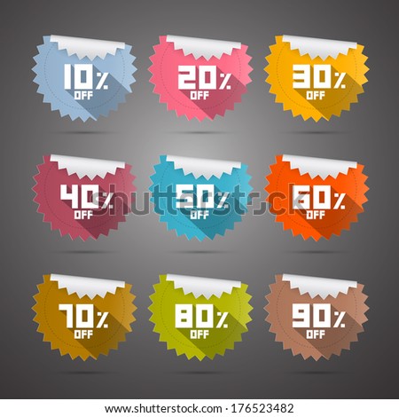 10% off, 20% off, 30% off, 40% off, 50% off, 60% off, 70% off, 80% off, 90% off, Stickers, Labels