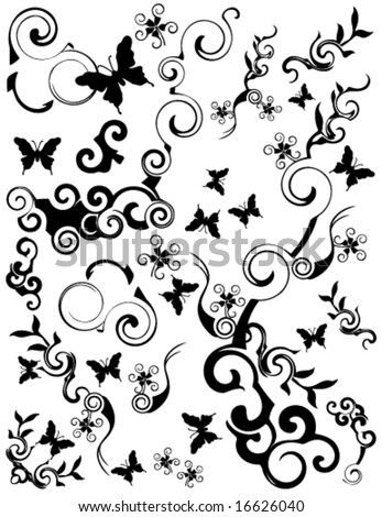 stock vector Vector Various swirling foliage butterfly designs