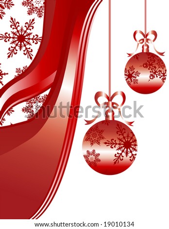 Holiday Christmas ornaments in shades of red with snowflakes and swirls.