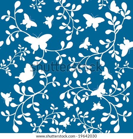 vintage wallpaper tile. stock photo : Butterflies floral seamless wallpaper tile. Created in rich teal blue green and