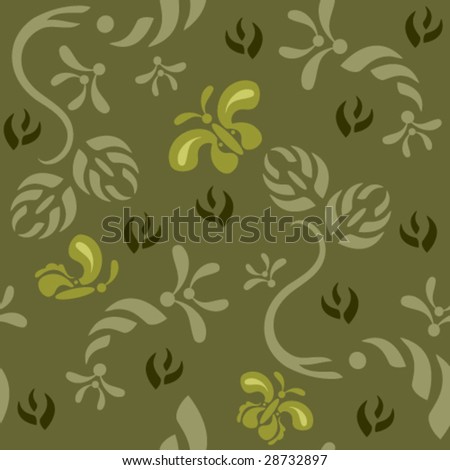 vintage wallpaper tile. stock vector : Vector Seamless continuous wallpaper tile. Butterflies fluttering around foliage created in green