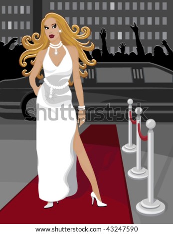 stock vector Vector Lady living a luxury lifestyle walks down the red 