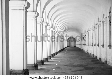 Long Baroque Arcade Colonnade Interior In Black And White Tone