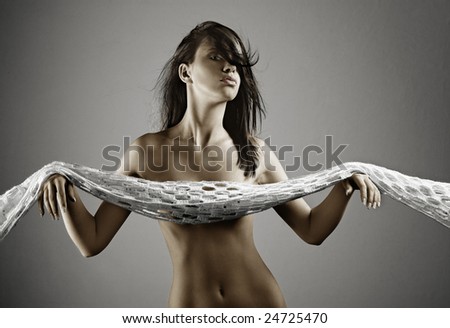 stock photo nude beautiful girl with shawl over her hands