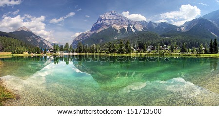 Mount Steven reflects into pond at Field, British Columbia, Canada Located in Yoho National Park.
