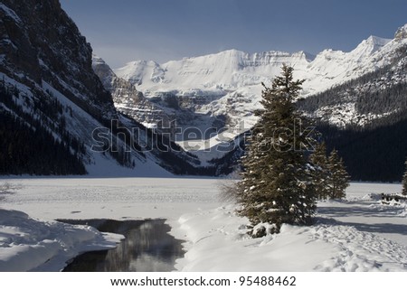 Mount Victoria and a frozen Lake Louise, Banff National Park, Lake Louise, Alberta, Canada