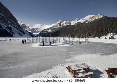Ice Castle, Mount Victoria and a frozen Lake Louise, Banff National Park, Lake Louise, Alberta, Canada