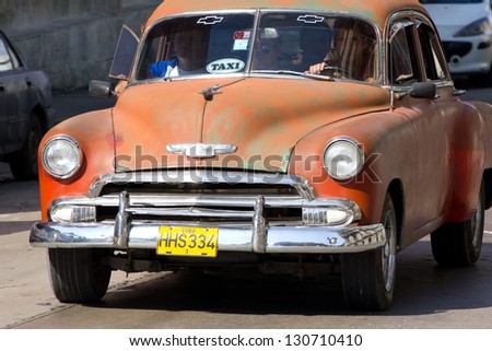 HAVANA DECEMBER 13 Close-up of a classic Chevrolet car in a street on December 13 2012 in Havana These old and classic cars are an iconic sight of the island HAVANA DECEMBER 13 Close-up of a classic Chevrolet car in a street on December 13 2012 in Havana These old and classic cars are an iconic sight of the island