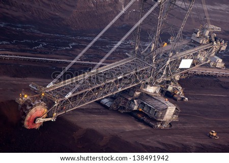 A giant bucket-wheel excavator in a brown-coal mine