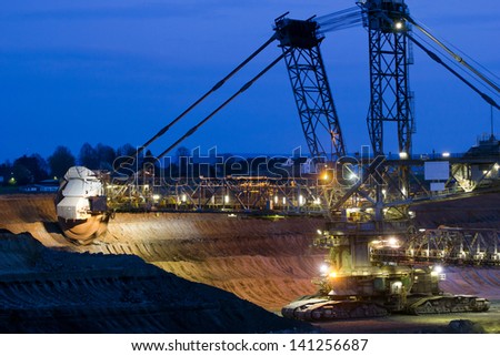 A large excavator digging in a brown-coal mine