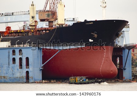 A Ship In A Dry Dock For Repairs, Shanghai, China