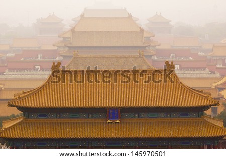 Aerial view of the rooftops of the imperial Palaces in Beijing, China