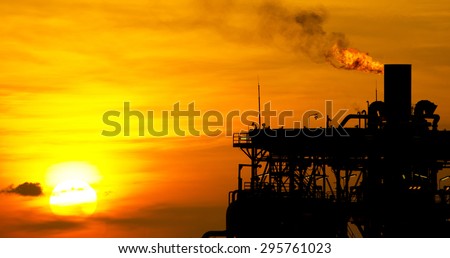 Panoramic image of a Gas or flare burn on an offshore oil-rig