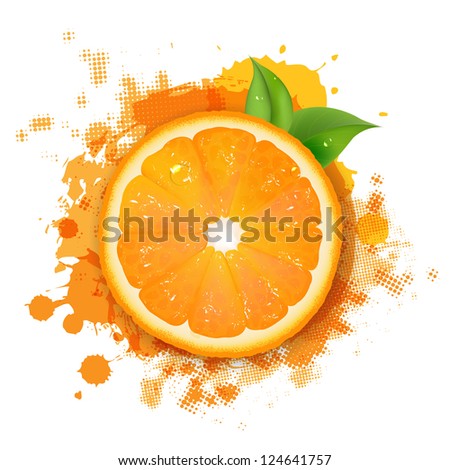 Orange With Orange Blob And Green Leaves Border