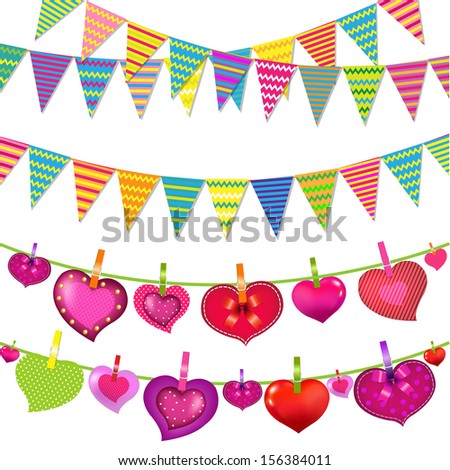 Garlands With Bunting Flags And Hearts