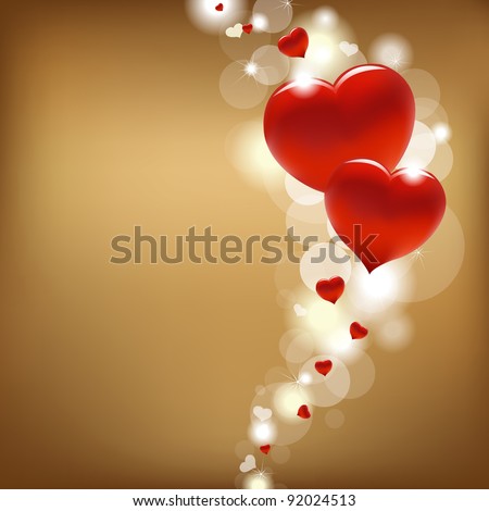 stock vector : 2 Hearts And Valentin`s Day Card With, Vector Illustration